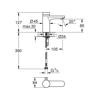 GROHE 36317000 - Mitigeur de lavabo à fermeture automatique EUROSMART COSMOPOLITAN T chromé