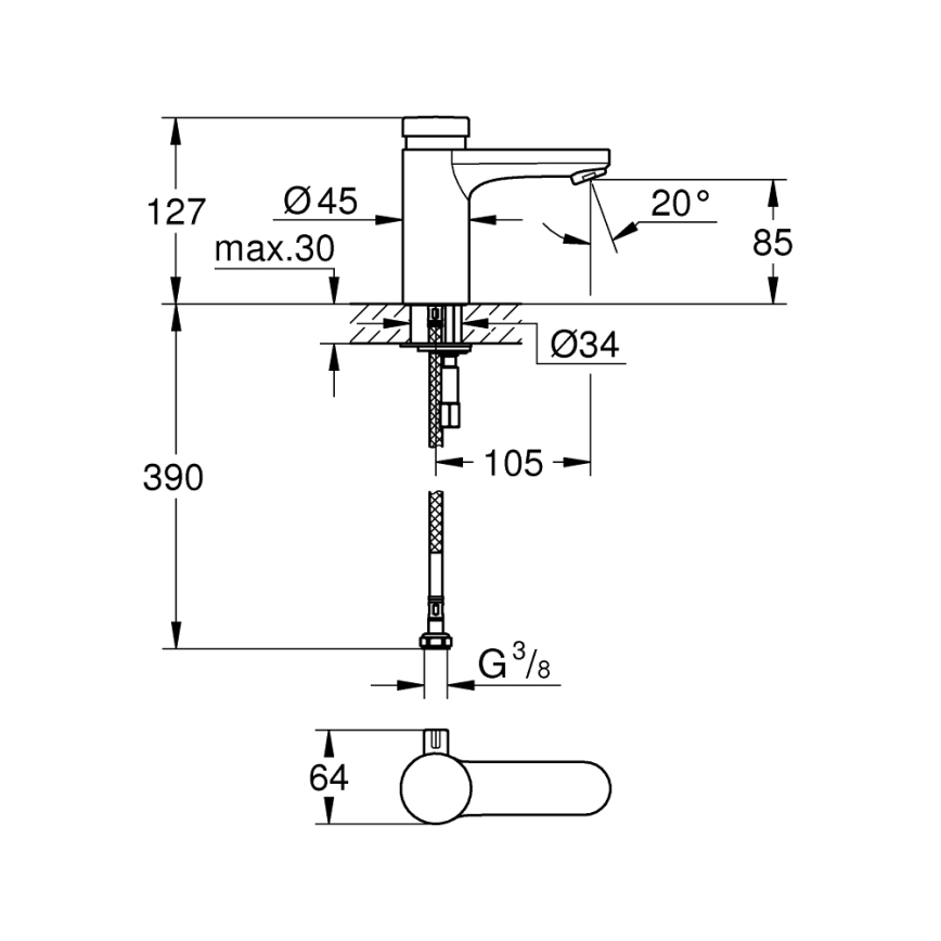 GROHE 36317000 - Mitigeur de lavabo à fermeture automatique EUROSMART COSMOPOLITAN T chromé