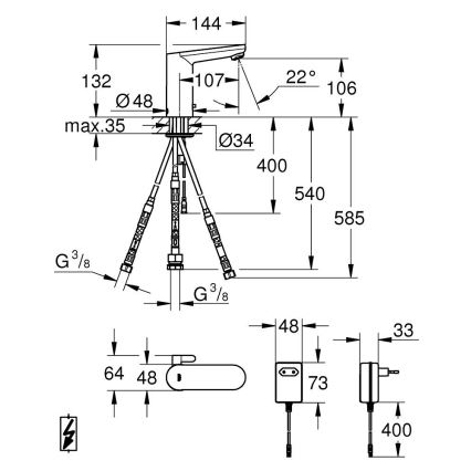 GROHE 36324001 - Mitigeur électronique pour lavabo à capteur infrarouge EUROSMART COSMOPOLITAN E chromé