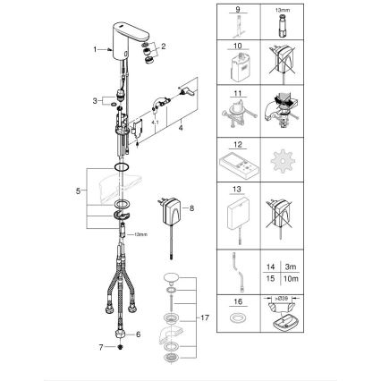 GROHE 36324001 - Robinet pour lavabo électronique à détection infrarouge EUROSMART COSMOPOLITAN E chromé