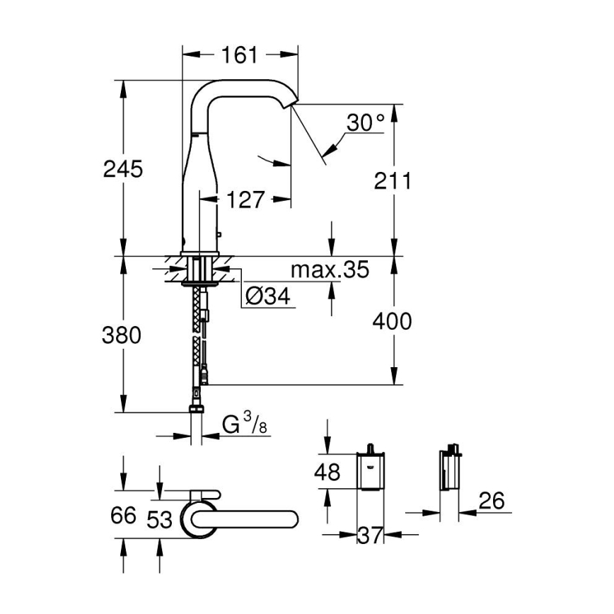 GROHE 36445000 - Mitigeur électronique infrarouge pour lavabo ESSENCE E, finition chrome brillant