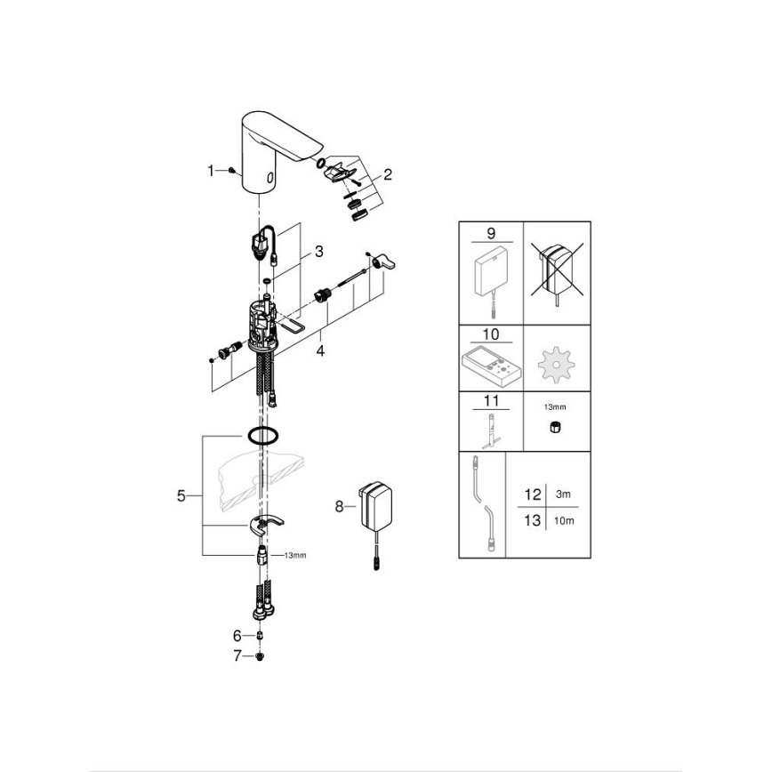 GROHE 36453000 - Robinet électronique pour lavabo à capteur infrarouge BAU COSMOPOLITAN E 123 mm chrome