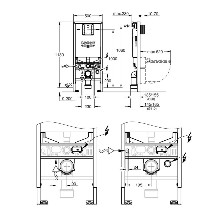 GROHE 36509SH0 - WC lavant Sensia Kit 4-en-1 RAPID SLX 1,13 m