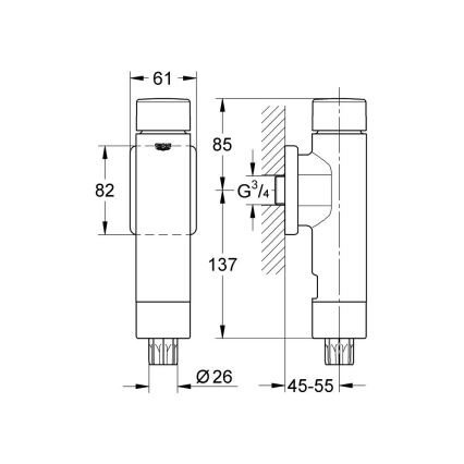 GROHE 37349000 - Mécanisme de chasse d'eau à pression RONDO A.S. 3” finition chromée brillante