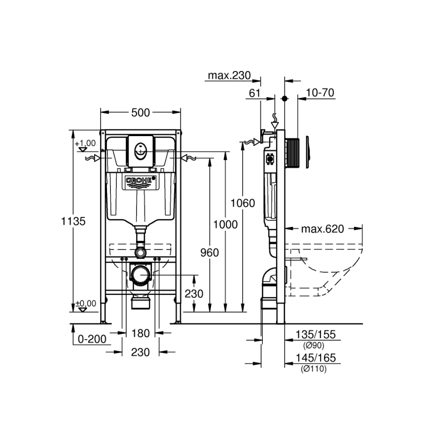 GROHE 38839000 - Kit 3 en 1 WC RAPID SL 1,13 m