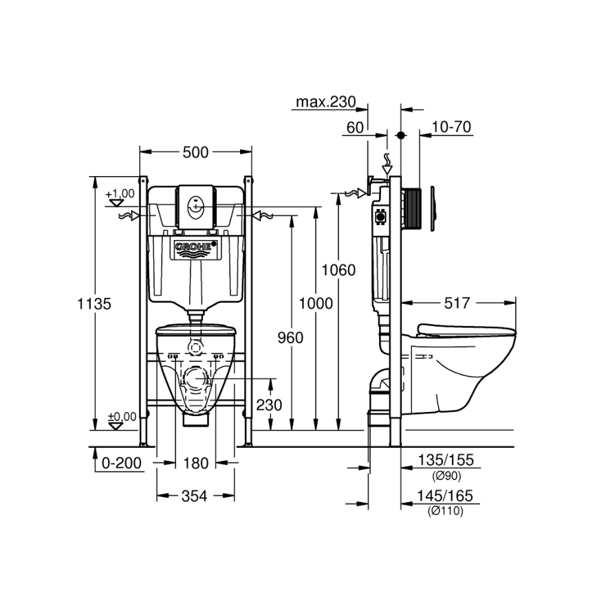 GROHE 39116000 - Ensemble 4 en 1 avec céramique SOLIDO COMPACT 1,13 m