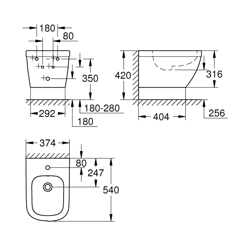 GROHE 39208000 - Bidet suspendu EURO CERAMIC 540 × 375 mm céramique/blanc