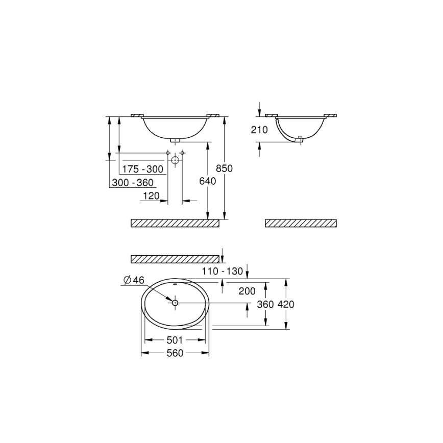 GROHE 39423000 - Lavabo encastré BAU CERAMIC 560 × 420 mm céramique/blanc