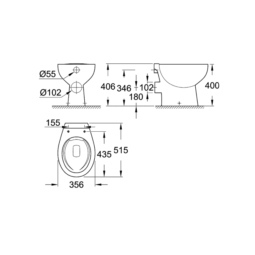 GROHE 39430000 - WC sur pied BAU CERAMIC 515 x 356 x 406 mm céramique/blanc