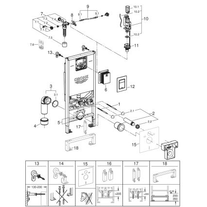 GROHE 39603000 - Ensemble 3 en 1 pour WC RAPID SLX 1,13 m chrome poli