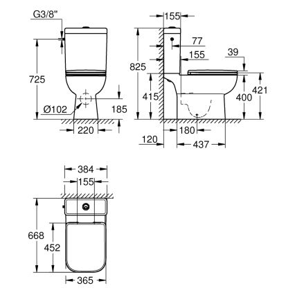 GROHE 39814000 - Ensemble WC combiné START EDGE 825 × 557 × 384 mm céramique/blanc Duro