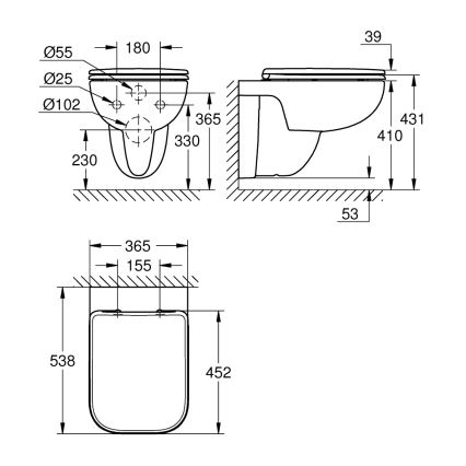 GROHE 39815000 - WC suspendu START EDGE 53,8 x 36,5 cm blanc durable