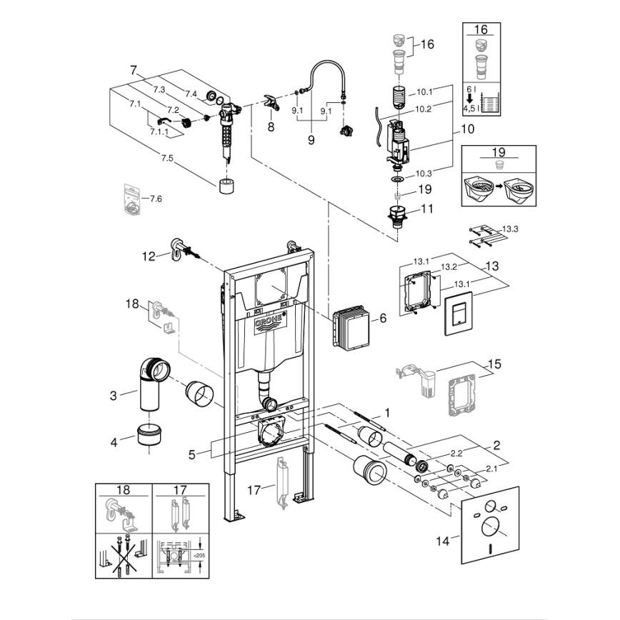 GROHE 39930000 - Kit 4 en 1 pour WC SOLIDO 1,13 m chrome brillant