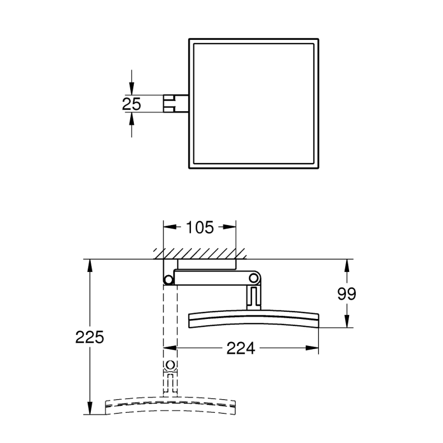 GROHE 40808000 - Miroir cosmétique SELECTION CUBE 22,3 × 22,3 cm chromé brillant