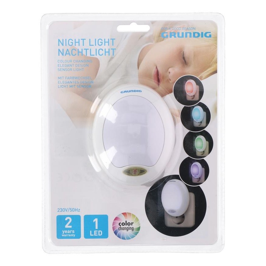 Grundig 174 – Veilleuse LED RGB à brancher avec détecteur 1xLED/10W/230V