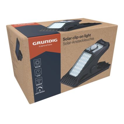 Grundig - Applique solaire LED avec détecteur de mouvement et crépuscule CLIP-ON LED/9W/3,7V 1500 mAh IP44