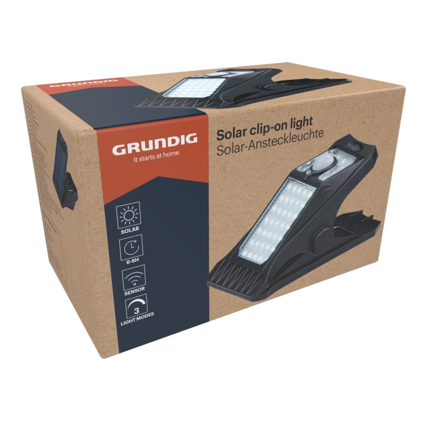 Grundig - Applique solaire LED avec détecteur de mouvement et crépuscule CLIP-ON LED/9W/3,7V 1500 mAh IP44