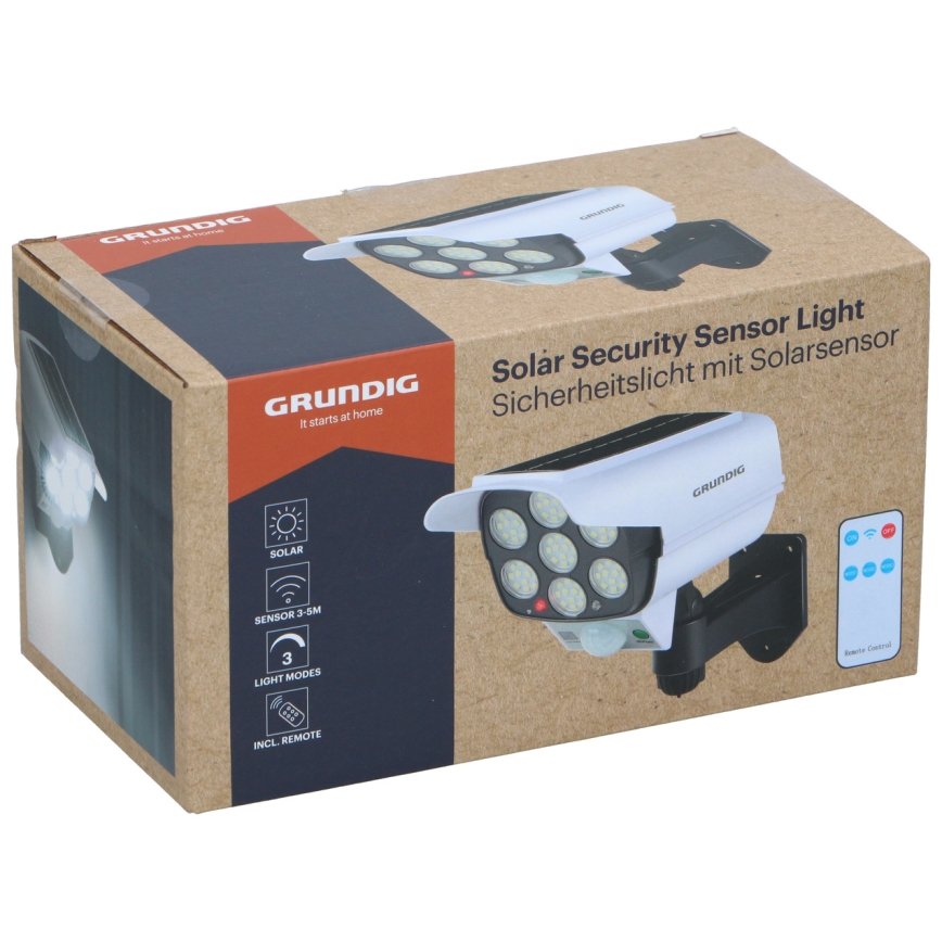 Grundig - Caméra de surveillance factice solaire à LED avec capteur, 1,2 V 800 mAh + télécommande
