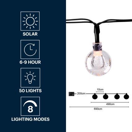 Grundig - Guirlande solaire 50xLED/8 fonctions 6,9m blanc chaud