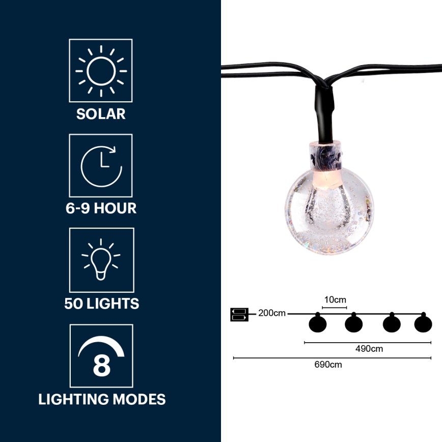 Grundig - Guirlande solaire 50xLED/8 fonctions 6,9m blanc chaud