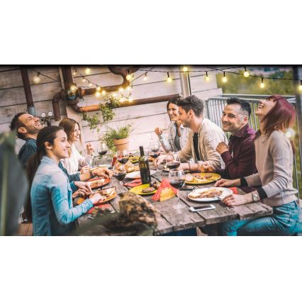 Grundig - Guirlande solaire LED dimmable 50 LED / 8 fonctions 9,35 m blanc chaud 1200 mAh IP44 + télécommande