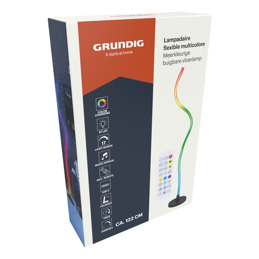 Grundig - LED RGB lampadaire dimmable LED/5W/5V + télécommande