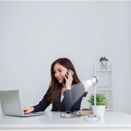 Grundig - Lampe de bureau LED 3 en 1 avec chargement sans fil et haut-parleur LED/15W/5V