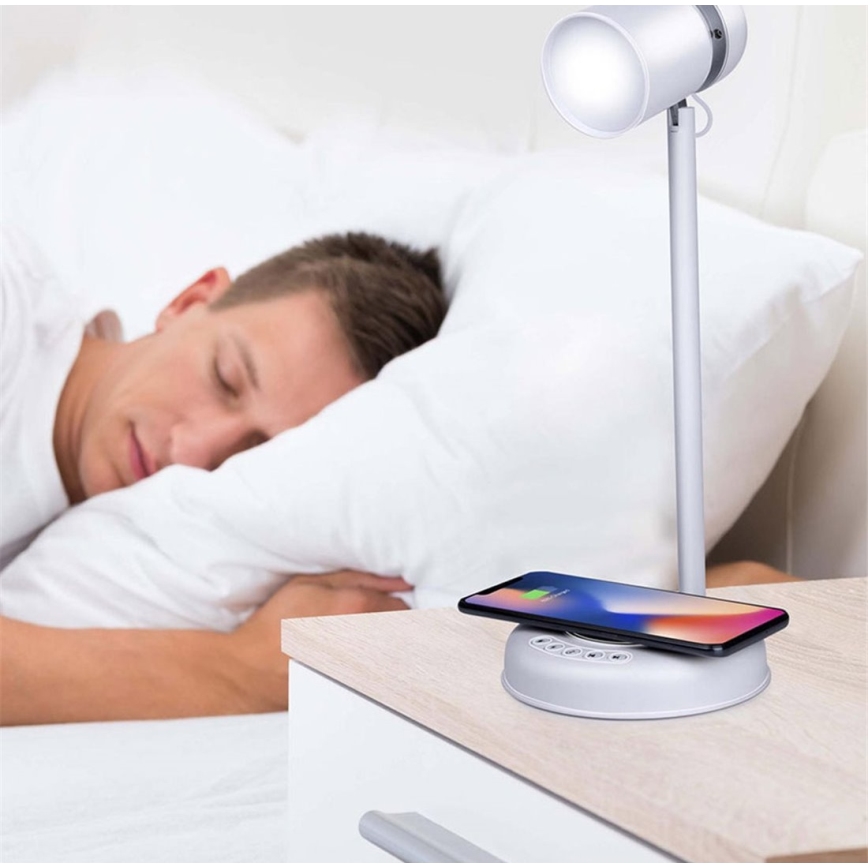 Grundig - Lampe de bureau LED 3 en 1 avec chargement sans fil et haut-parleur LED/15W/5V
