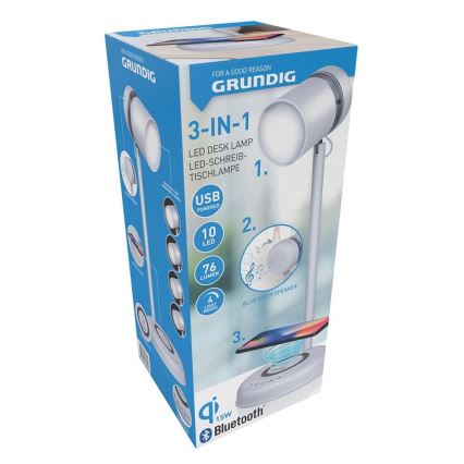 Grundig - Lampe de bureau LED 3 en 1 avec chargement sans fil et haut-parleur LED/15W/5V
