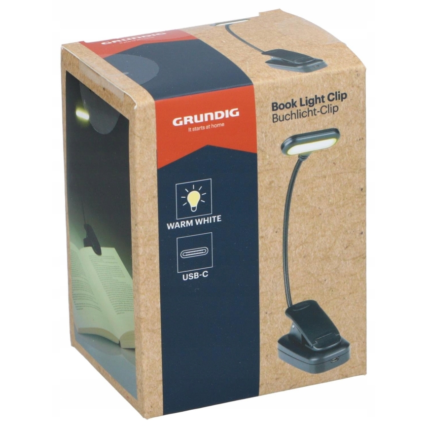 Grundig - Lampe de bureau rechargeable à LED à pince, 5 V, 400 mAh, noire