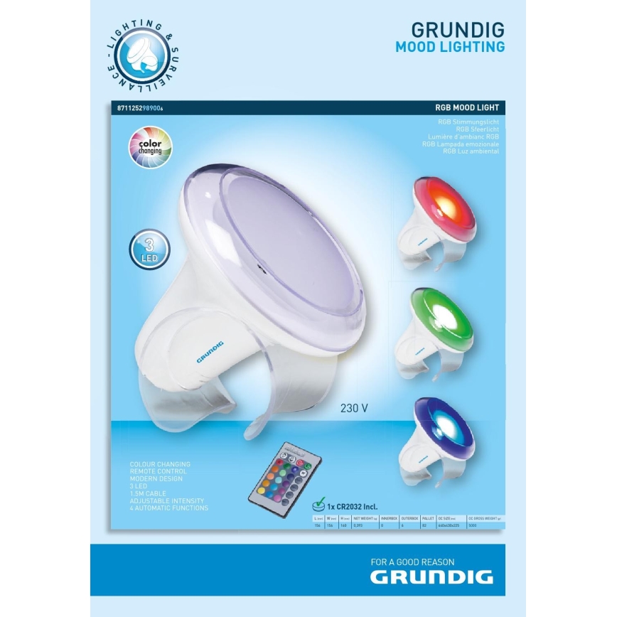 Grundig - Lampe de table LED RVB à intensité variable LED/3xAAA +