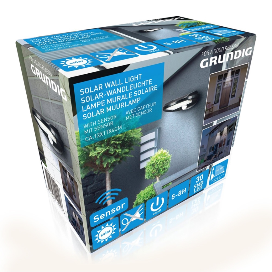 Grundig - LOT 2x Applique murale solaire avec détecteur de mouvement et de crépuscule LED/3,2V 600 mAh