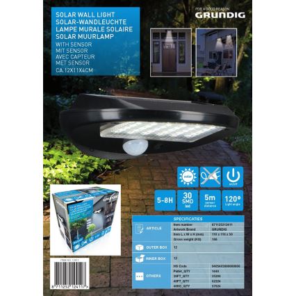 Grundig - LOT 2x Applique murale solaire avec détecteur de mouvement et de crépuscule LED/3,2V 600 mAh