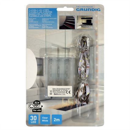 Grundig - Ruban 2m LED/3xAA blanc lumière du jour