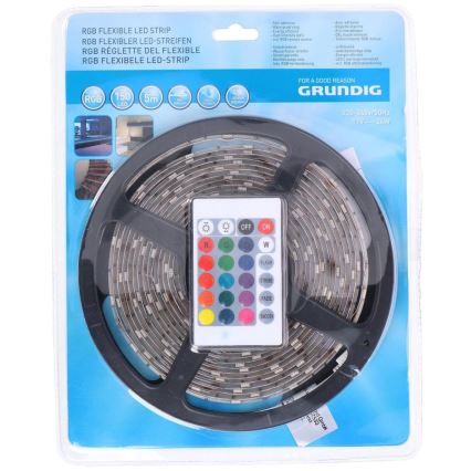 Grundig - Ruban LED RGB à intensité variable 5 m LED/24W/230V + télécommande IP44