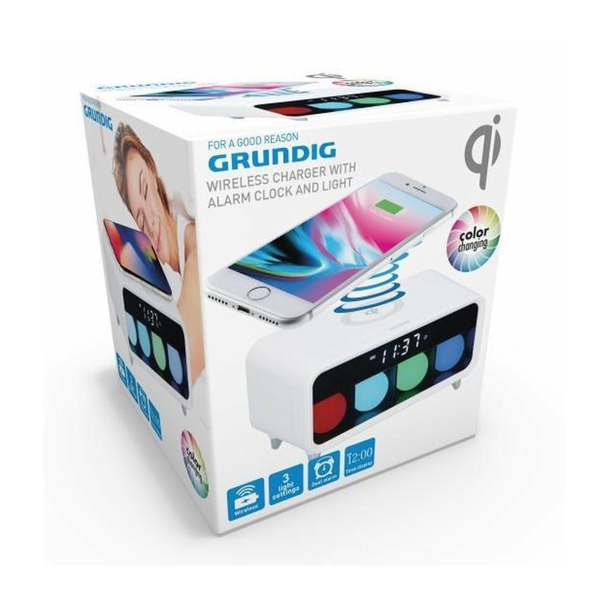 Grundig - Veilleuse LED à intensité variable avec un réveil et recharge sans fil LED/5W/230V