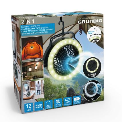 Grundig - Ventilateur portable avec éclairage LED/3xAA