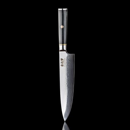 Gudaro - Couteau de chef professionnel AKIRO 8, en acier damassé à 67 couches, longueur 20 cm, noir