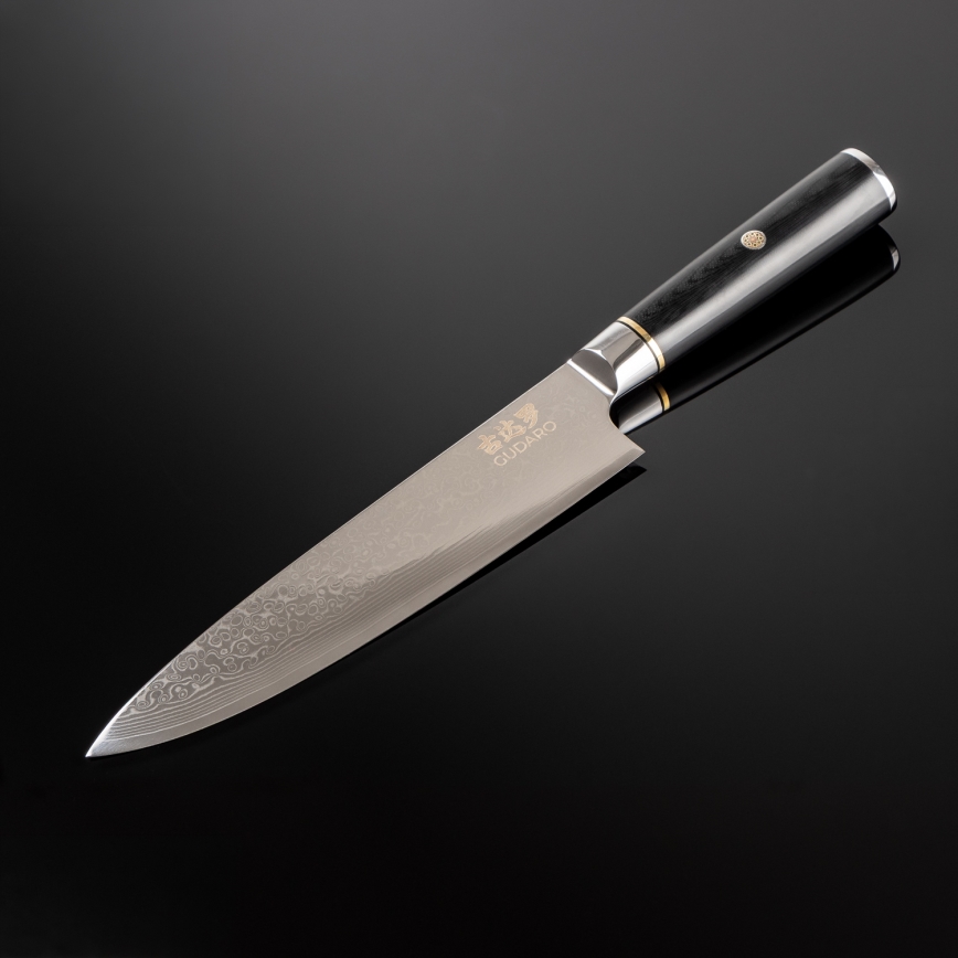 Gudaro - Couteau de chef professionnel AKIRO 8, en acier damassé à 67 couches, longueur 20 cm, noir