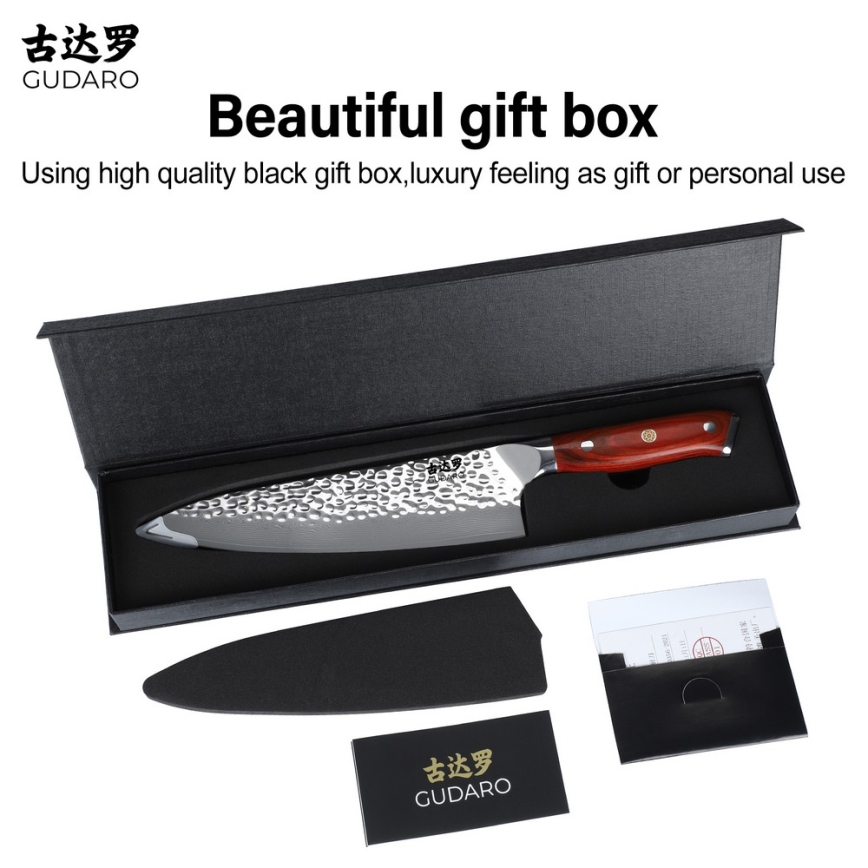 Gudaro - Couteau de chef damassé MIYABI 8, 67 couches d'acier, longueur 20 cm