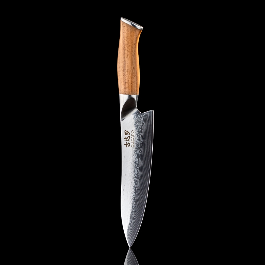 Gudaro - Couteau de chef damassé TAKUMI 8, 67 couches d'acier, longueur 20 cm, manche en noyer
