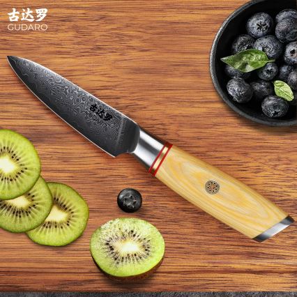 Gudaro - Couteau de cuisine damassé HIKARI 3,5, 67 couches d'acier, longueur 9,5 cm