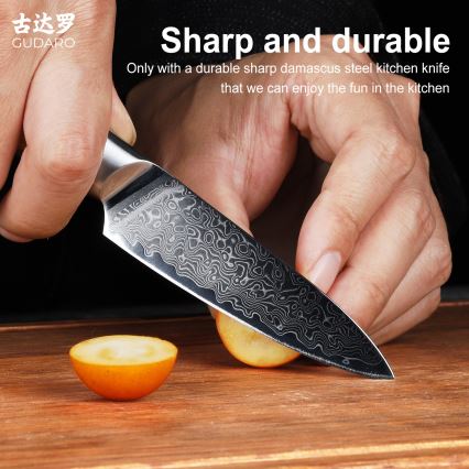 Gudaro - Couteau de cuisine damassé HIKARI 3,5, 67 couches d'acier, longueur 9,5 cm