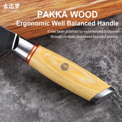 Gudaro - Couteau de cuisine damassé HIKARI 3,5, 67 couches d'acier, longueur 9,5 cm