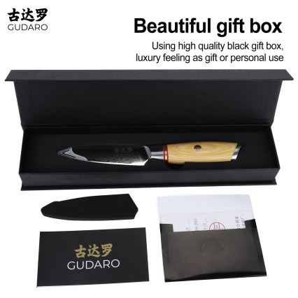 Gudaro - Couteau de cuisine damassé HIKARI 3,5, 67 couches d'acier, longueur 9,5 cm