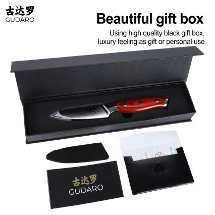 Gudaro - Couteau de cuisine damassé KENSHO 3,5, 67 couches d'acier, longueur 9,5 cm