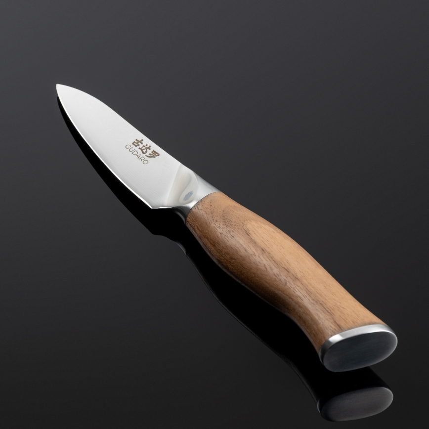 Gudaro - Couteau de cuisine damassé TAKUMI 3,5, 67 couches d'acier, lame 9,5 cm, manche en noyer