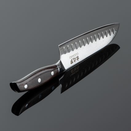 Gudaro - Couteau Santoku SHIRO en acier damassé à 67 couches, lame 7, longueur 17,5 cm
