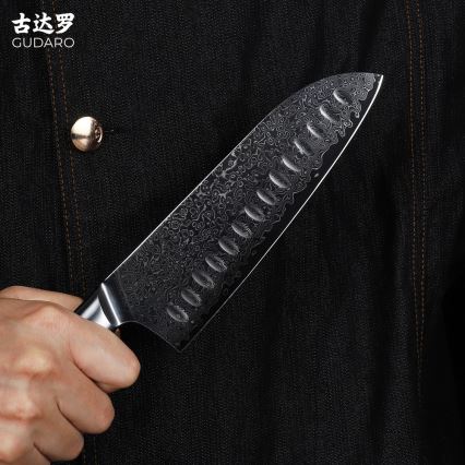 Gudaro - Couteau de cuisine Santoku damassé HIKARI 7, 67 couches d'acier, longueur 17,5 cm