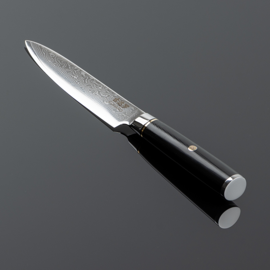 Gudaro - Couteau de cuisine universel en acier damassé AKIRO 5, 67 couches d'acier, longueur 12,5 cm, noir